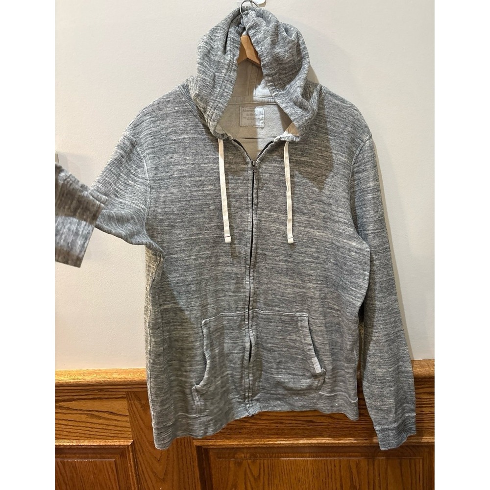 Men's LARGE Abercrombie & Fitch 100% cotton Grey Full Zip Hoodie with Pockets.